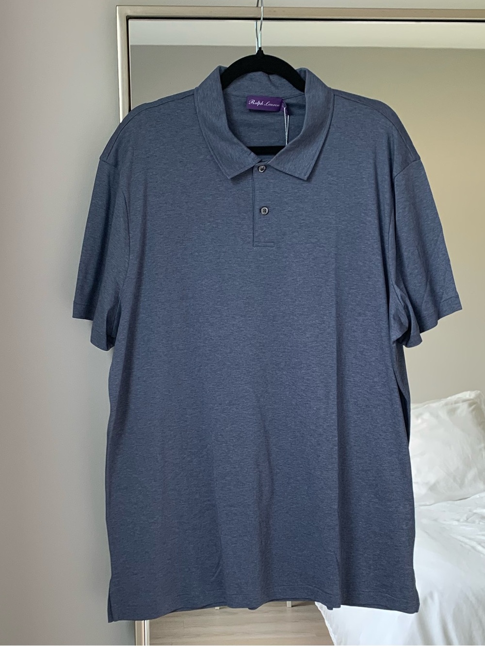 Ralph Lauren Purple Label Cotton Interlock Heather Blue Polo Shirt NWT Size XL